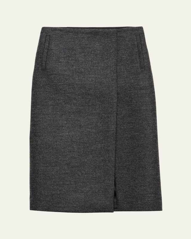 Two-Tone Wool Slit Skirt